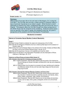 Civil War White House Overview of Program’s Standards and Objectives (Pre-lesson begins on p. 4) Grade Levels: 4-6 Summary: What would it have been like to live and work in Washington, D.C. during the