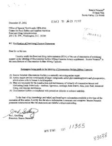 Source Naturals@ 23 Janis Way Scotts Valley, CA[removed]December 27,2002 Office of Special Nutritionals (HFS-450) Center for Food Safety and Applied Nutrition