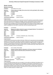 Summary of Discovery Projects Proposals for Funding to Commence in[removed]Western Australia Murdoch University DP1095791