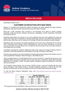 NSW Minister for Transport and Infrastructure media release 23 MarchCustomer satisfaction hits new highs