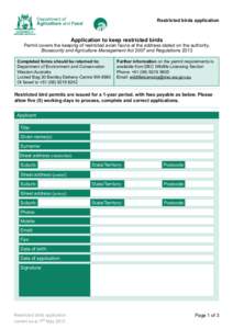 Department of Agriculture and Food Restricted birds application  Application to keep restricted birds