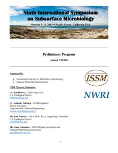 Ninth International Symposium on Subsurface Microbiology October 5-10, 2014  Pacific Grove, California USA _____________________________________________________________________________________