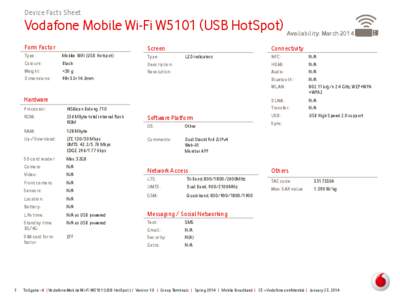 Device Facts Sheet  Vodafone Mobile Wi-Fi W5101 (USB HotSpot) Availability: March 2014 Form Factor  Screen