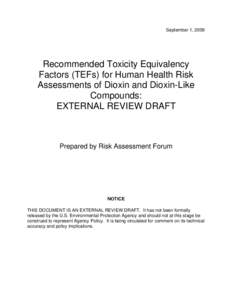 US EPA: RAF: Recommended Toxicity Equivalency Factors (TEFs) for Human Health Risk