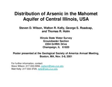 Distribution of Arsenic in the Mahomet Aquifer of Central Illinois, USA