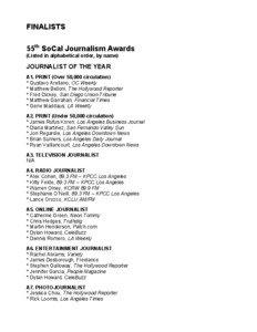 FINALISTS 55th SoCal Journalism Awards (Listed in alphabetical order, by name)
