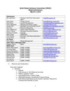 Solid Waste Advisory Committee (SWAC) Meeting Summary