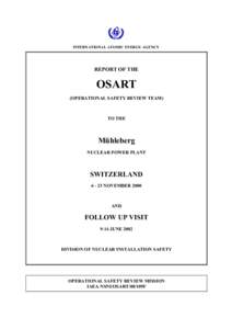INTERNATIONAL ATOMIC ENERGY AGENCY  REPORT OF THE OSART (OPERATIONAL SAFETY REVIEW TEAM)