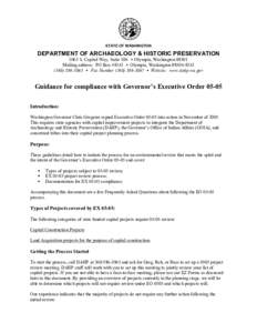 STATE OF WASHINGTON   DEPARTMENT OF ARCHAEOLOGY & HISTORIC PRESERVATION  1063 S. Capitol Way, Suite 106  Ÿ  Olympia, Washington 98501  Mailing address:  PO Box 48343  Ÿ  Olympia, Washington 