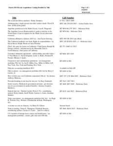 March 2015 Recent Acquisitions Catalog Detailed by Title  Title Page 1 of