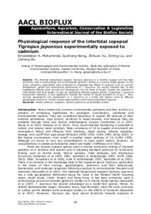 AACL BIOFLUX Aquaculture, Aquarium, Conservation & Legislation International Journal of the Bioflux Society Physiological response of the intertidal copepod Tigriopus japonicus experimentally exposed to