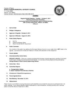 County of Placer NORTH AUBURN MUNICIPAL ADVISORY COUNCIL P. O. Box 6983 Auburn, CA[removed]County Contact: Administrative Aide[removed]AGENDA