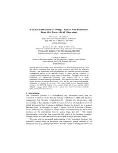 EDGAR:  Extraction of Drugs, Genes And Relations from the Biomedical Literature Thomas C. Rindflesch Lister Hill Center, National Library of Medicine