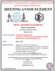 Armed Forces Communications and Electronics Association and Association of Old Crows MEETING ANNOUNCEMENT  ROTC AWARDS LUNCHEON