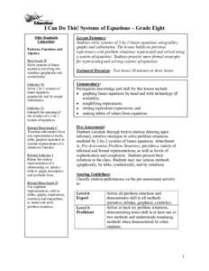 I Can Do This! Systems of Equations – Grade Eight Ohio Standards Connection: Patterns, Functions and Algebra Benchmark H
