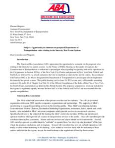 Thomas Maguire Assistant Commissioner New York City Department of Transportation 55 Water Street, 9th floor New York, New York[removed]June 10, 2013