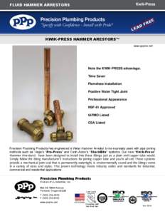 Kwik-Press  Fluid Hammer arrestors Precision Plumbing Products