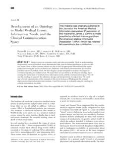 S86  Article STETSON, ET AL., Development of an Ontology to Model Medical Errors