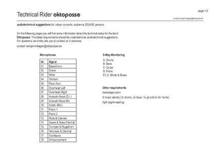 page 1/2  Technical Rider oktoposse contact: [removed]