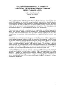 SO JUST HOW EXCEPTIONAL IS FAIRFIELD? CONTESTING THE 100 YEAR ARI PLUS 0.5 METRE FLOOD PLANNING LEVEL Sellers, E. and Mooney, A. Fairfield City Council