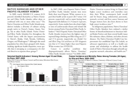 WOMEN’S HEALTH USAHEALTH STATUS – SPECIAL POPULATIONS NATIVE HAWAIIAN AND OTHER PACIFIC ISLANDER WOMEN