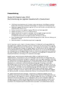 Pressemitteilung  Studie D21-Digital-Index 2014: Die Entwicklung der digitalen Gesellschaft in Deutschland  