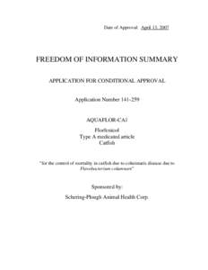 Date of Approval: April 13, 2007  FREEDOM OF INFORMATION SUMMARY APPLICATION FOR CONDITIONAL APPROVAL Application Number[removed]