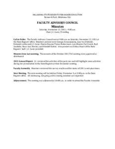 OKLAHOMA STATE REGENTS FOR HIGHER EDUCATION Research Park, Oklahoma City FACULTY ADVISORY COUNCIL  Minutes