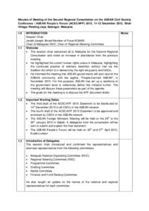 Minutes of Meeting of the Second Regional Consultation on the ASEAN Civil Society Conference / ASEAN People’s Forum (ACSC/APF) 2015, 11-12 December 2015, Shah Village, Petaling Jaya, Selangor, Malaysia[removed]