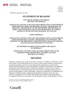 Preliminary Determinations - Statement of Reasons