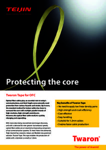 Protecting the core Twaron Tape for OFC Optical fiber cables play an essential role in today’s communications, and their fragile cores naturally need protection from various hazards and strains. Up to now, the standard