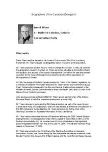 Biographies of the Canadian Delegation  David Tilson C - Dufferin-Caledon, Ontario Conservative Party