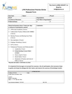 LPN Professional Practice Series Request Form Fax form to[removed]or Email to [removed]