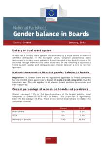 Country: Greece  January, 2013 Unitary or dual board system Greece has a unitary board system characterised by a single board of directors