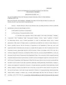 SPONSOR: [HOUSE OF REPRESENTATIVES/DELAWARE STATE SENATE] 148th GENERAL ASSEMBLY [HOUSE/SENATE] BILL NO. ___ AN ACT TO AMEND TITLE 8 OF THE DELAWARE CODE RELATING TO THE GENERAL CORPORATION LAW.