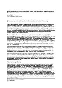 People in glass houses: the disappearance of ‘Crystal Valley’, Warriewood, NSW and implications for heritage conservation Denis Gojak NSW Roads and Traffic Authority*  [* This paper was written while the author was D