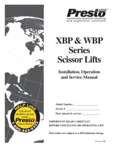 XBP & WBP Series Scissor Lifts Installation, Operation and Service Manual