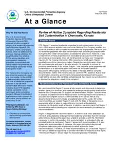 At a Glance: Review of Hotline Complaint Regarding Residential Soil Contamination in Cherryvale, Kansas