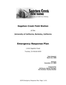 Sagehen Creek Field Station of the University of California, Berkeley, California Emergency Response PlanSagehen Road