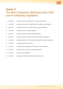 Annex 3 The New Companies Ordinance (Cap[removed]List of Subsidiary Legislation 1.	  Cap. 622A