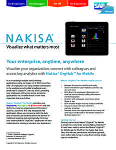 Visualize what matters most  Your enterprise, anytime, anywhere Visualize your organization, connect with colleagues and access key analytics with Nakisa® OrgHub™ for Mobile In an increasingly mobile world, desktop