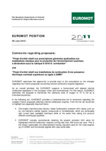 The European Association of Internal Combustion Engine Manufacturers EUROMOT POSITION 09 July 2012