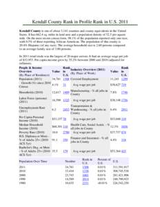 Kendall County Rank in Profile Rank in U.SKendall County is one of about 3,141 counties and county equivalents in the United States. It hassq. miles in land area and a population density of 52.5 per square 