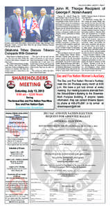 Sac and Fox News • July 2013 • Page 4  John R. Thorpe Recipient of George F. Nolan Award  Governor meets with tribal leaders: (From Left) George Tiger, Principal Chief