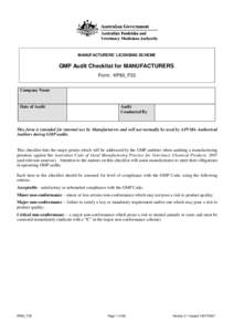 MANUFACTURERS’ LICENSING SCHEME  GMP Audit Checklist for MANUFACTURERS Form: KP80_F33 Company Name