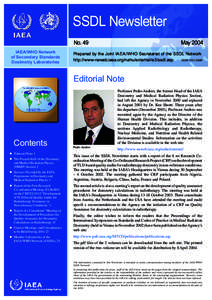 SSDL Newsletter No. 49 IAEA/WHO Network of Secondary Standards Dosimetry Laboratories