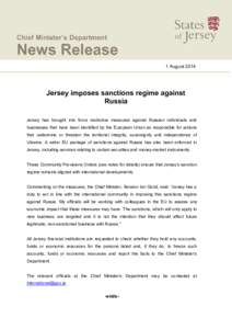 States of Jersey News Release Russian Sanctions