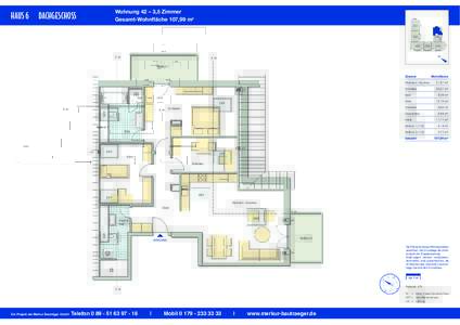 HAUS 6	  Wohnung 42 – 3,5 Zimmer Gesamt-Wohnfläche 107,99 m2  DACHGESCHOSS
