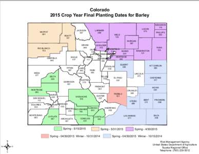 Colorado 2015 Crop Year Final Planting Dates for Barley MOFFAT 081  ROUTT