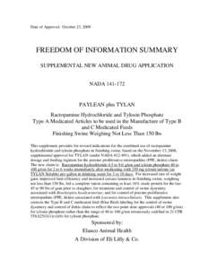 Date of Approval: October 23, 2009  FREEDOM OF INFORMATION SUMMARY SUPPLEMENTAL NEW ANIMAL DRUG APPLICATION NADA[removed]